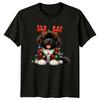 Christmas Puppy Reindeer Antlers Holiday Lights Unisexs Unisexs Graphic Tee