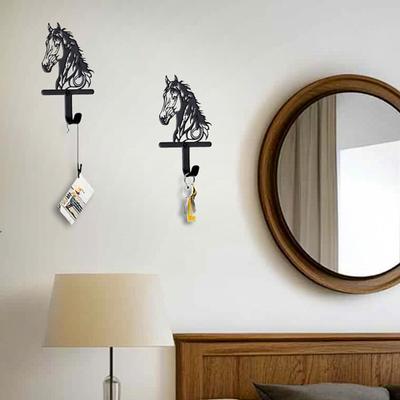 Black Horse Wall Hook Key Hanger with Horse Silhouette Wall Mounted Iron Hook Entryway Organizer
