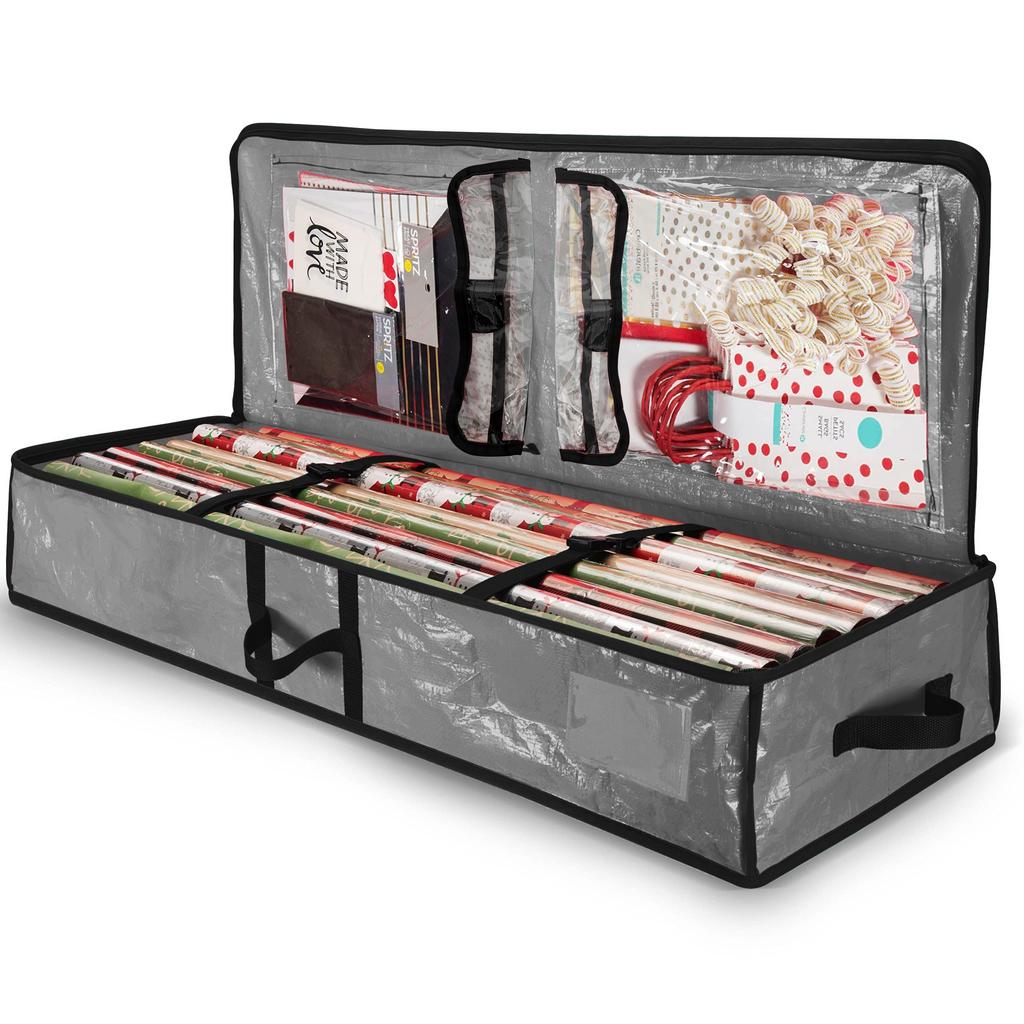 Underbed Gift Wrap Organizer - & Stain-Resistant Heavy-Duty Storage Box with Zippered Lid -  for Gift Wrapping Supplies