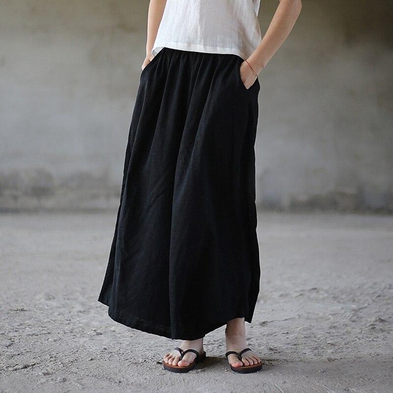Pantaloni estivi a gamba larga Tasche per pantaloni Pantaloni larghi da donna in lino di cotone