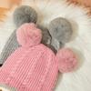 Children's Knitted Woolen Beanie Hat with Scarf Cover and Pom-Poms for Ages 1-6
