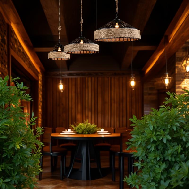 Dia 30cmClassical Hemp Rope Pendant Lamp Hanging Lustre for Ceiling Chandelier Classic Antique Industrial Iron Dining Room Light