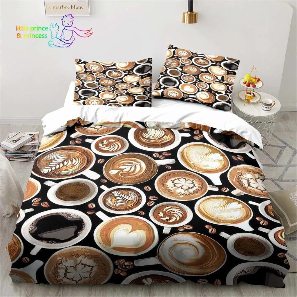 Bettwäsche-Set mit Kaffeemuster, bequemer Bettbezug, Kissenbezug, Kinderzimmerdekoration, Heimtextilien