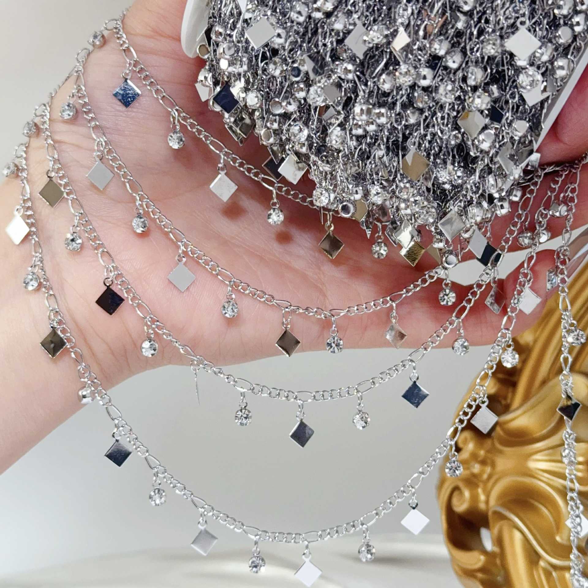

0.5/1/2M Square Rhinestone Pendant Star Tassel Copper Chain DIY Handmade Chain Bracelet Necklace Jewelry Clothing Accessories 0.5meter