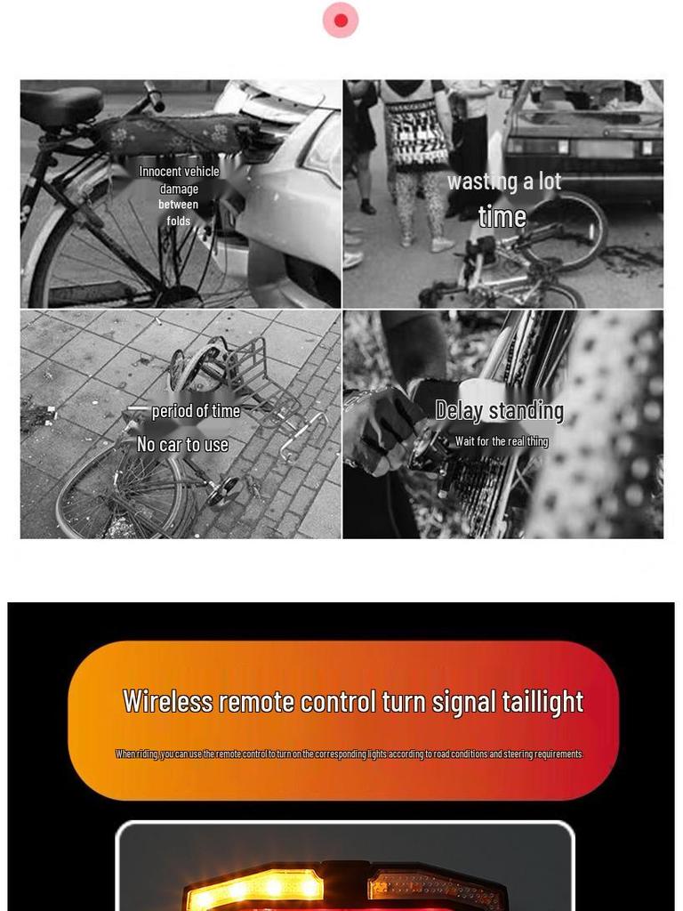 Wireless Remote Control Bicycle Turn Signal Light & Horn with USB Charging