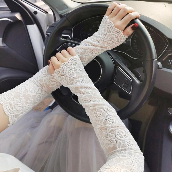 Lace Arm Cover Sun Protection Ice Cover Summer Women Driving Gloves Outdoor Breathable Elastic Half Finger Long Cover