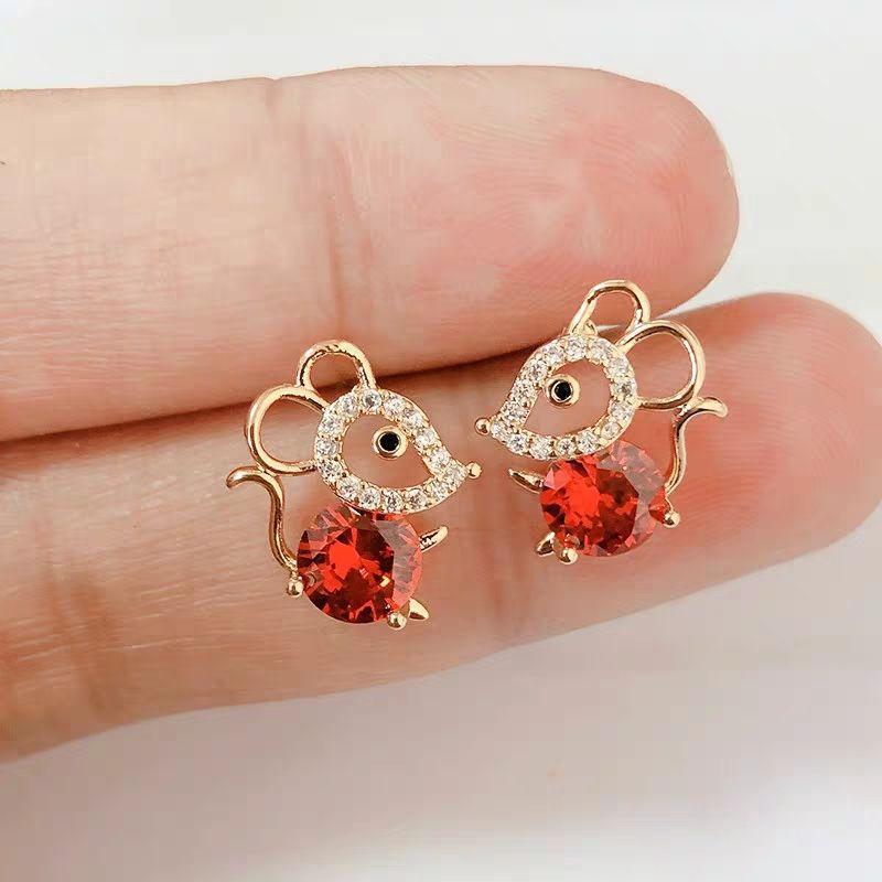 Red mouse earrings, female stud earrings, female student Korean version, simple temperament, fashionable earrings, earrings, female pendant.