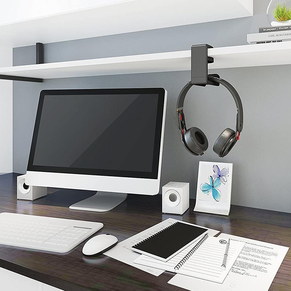 Support de casque de jeu PC, support de crochet de casque, support de suspension avec pince de bras rotative réglable, support de sac universel de montage de bureau