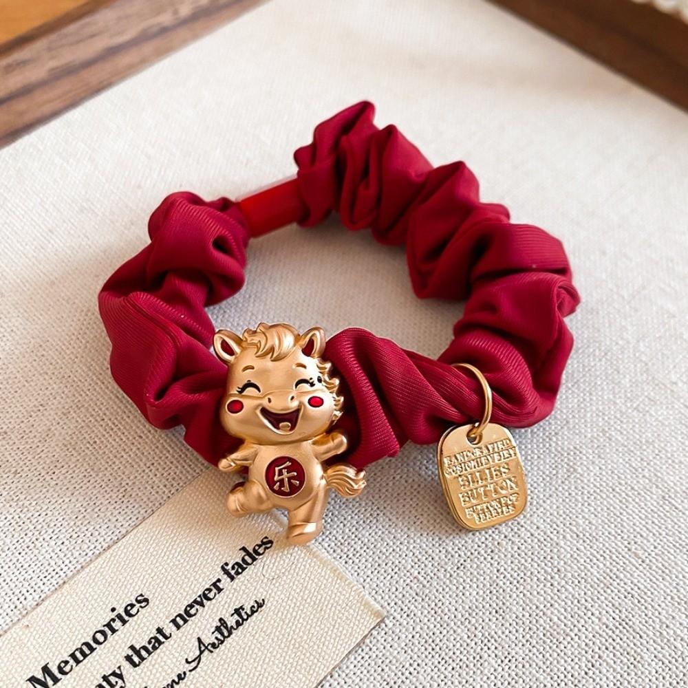 Zinc Zinc Alloy Zodiac Horse Hair Rope Wrinkle Chinese Children Hair Band Red Hair Scrunchies  Kids