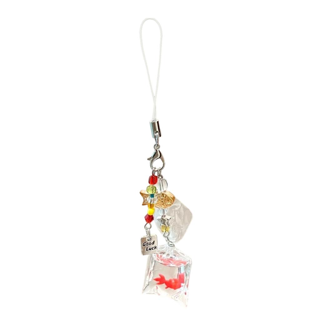 Handmade Resin Alloy Phone Charm Black Goldfish Bag and Bead Pendant Keychain Bag Accessory for Fashion Enthusiasts