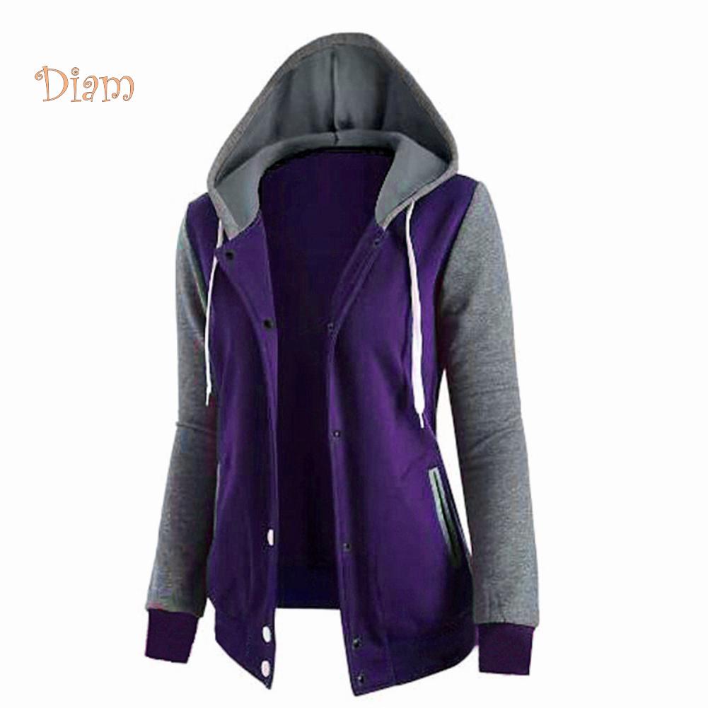 VANA WOMEN's WEAR Winter Color Block Long Sleeve Jacket Button Hooded Drawstring Coat