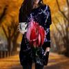 New In Autumn Waterdrop Rose Print Plus Size Dress Women O'neck Long Sleeves Casual Pocket Dresses