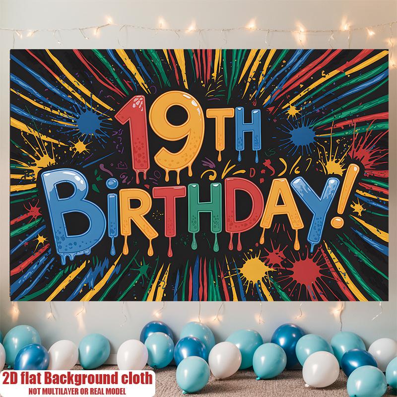 1pc Birthday 19th Graffiti Hanging Banner Polyester