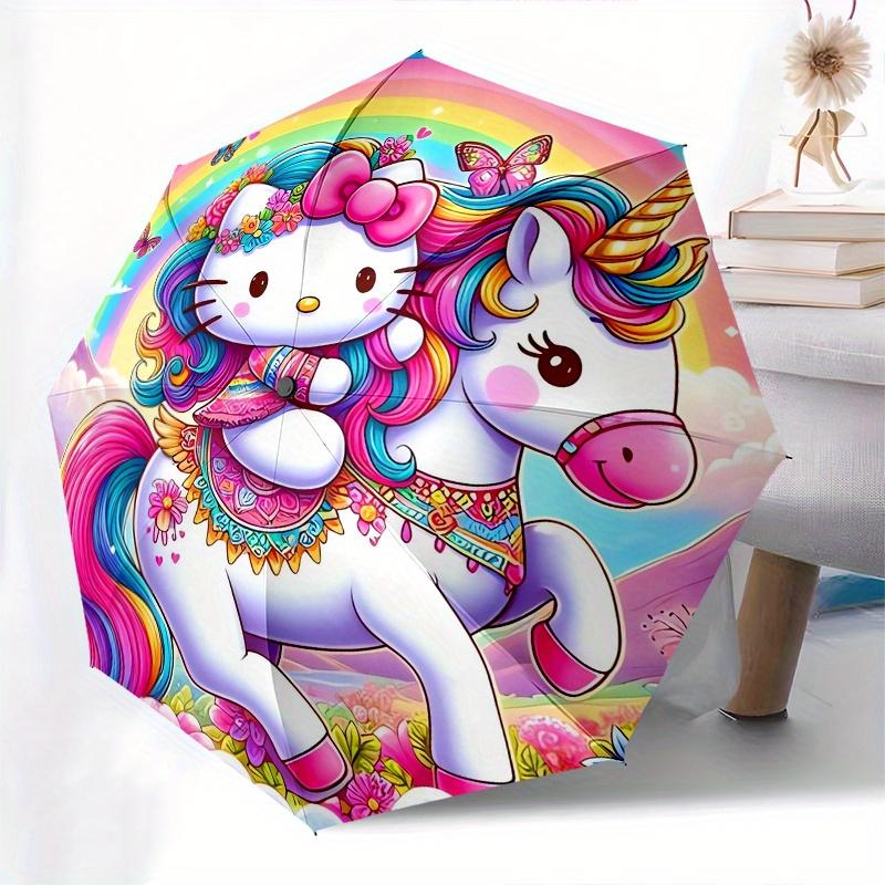 Hello Kitty,Unicorn Automatic Folding Umbrella-Simple 8-Rib Design, Bright Cartoon Pattern, Durable Iron Frame, Suitable For Travel, Outdoor