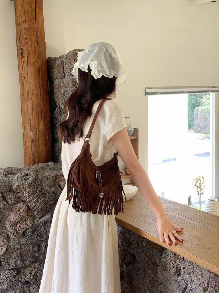 Vintage Suede Tassel Single-Shoulder Bag