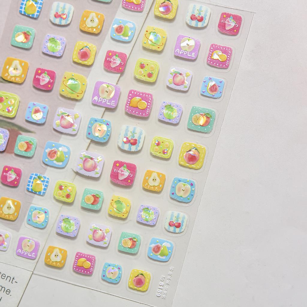 Fruit 5D Nail Art Sticker Apple Strawberry Cherry Love Hearts Bowknot Stars Cartoon Butterfly Manicure Decal DIY