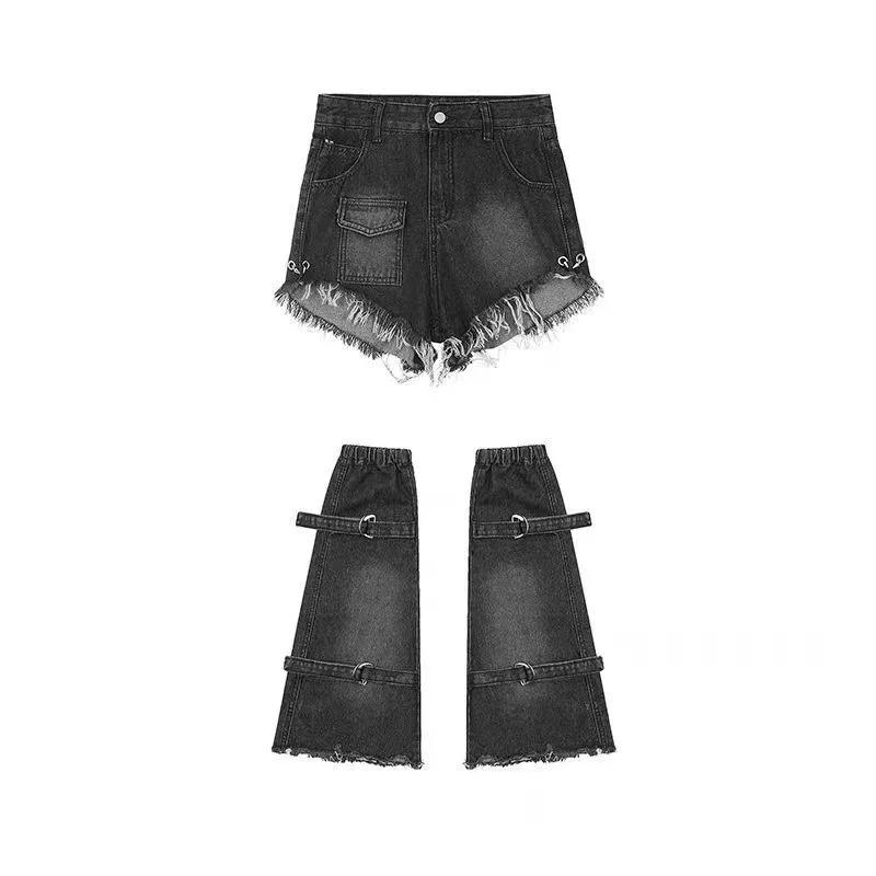 

Черные джинсовые шорты в американском стиле ретро, ​​женские джинсы с высокой талией, короткие шорты, модная весна-лето, корейская уличная одежда, готическая простая XL чёрный