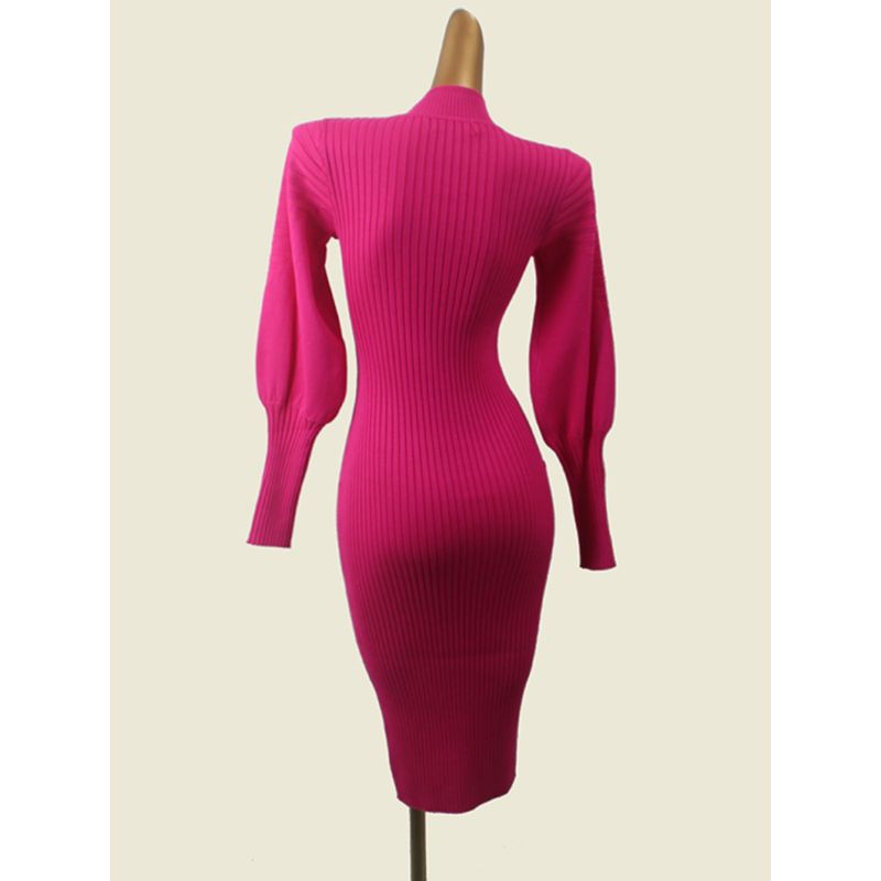 American Brand Hollow-out Sexy Slim Fit Knitted Hip Skirt Foreign Trade Small Stand Collar Long Sleeve Slimming Sexy Dresses for Women