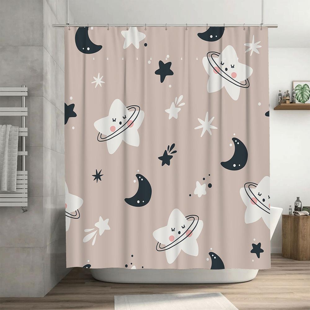 Space Dream Kids Bath Shower Curtain Pink White Constellation Pattern Home Decor for Bathroom