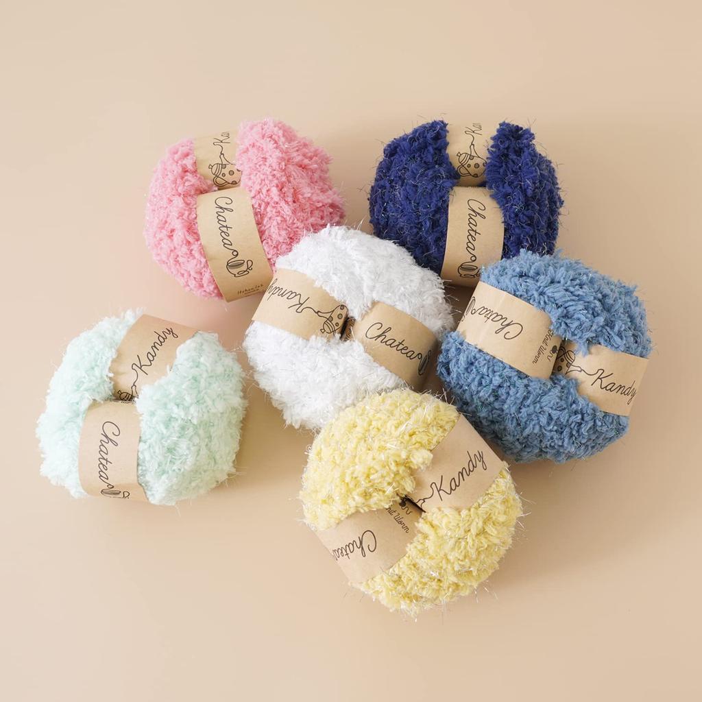 Knitworm Wolle, 10 Knäuel, Chati Lame Pelz, Extra Dick, 30g (Ca.. 25m), 100% Polyester, Champagner