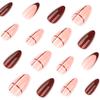 Stylish French Red Short Almond Nail Tips with Cross Lines Design