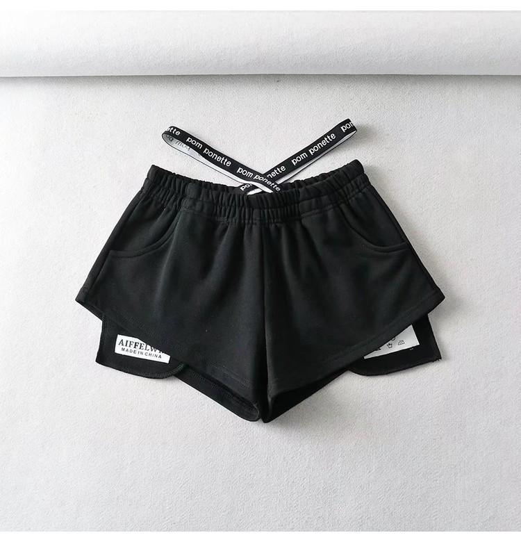 Summer Spicy Girl Style Elastic Waist Patchwork High Waist Wide Leg Casual Shorts for Women