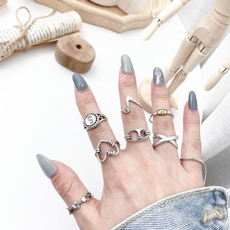 Korean Retro Fashion Hollow Heart Adjustable Cross Ring for Women