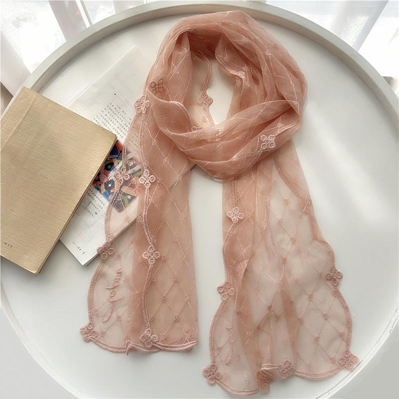 

Кружевной шарф, тонкий, весна-лето, корейская версия, длинный однотонный шарф, ретро-женский декоративный шарф, кружевной шейный ремешок с лентой