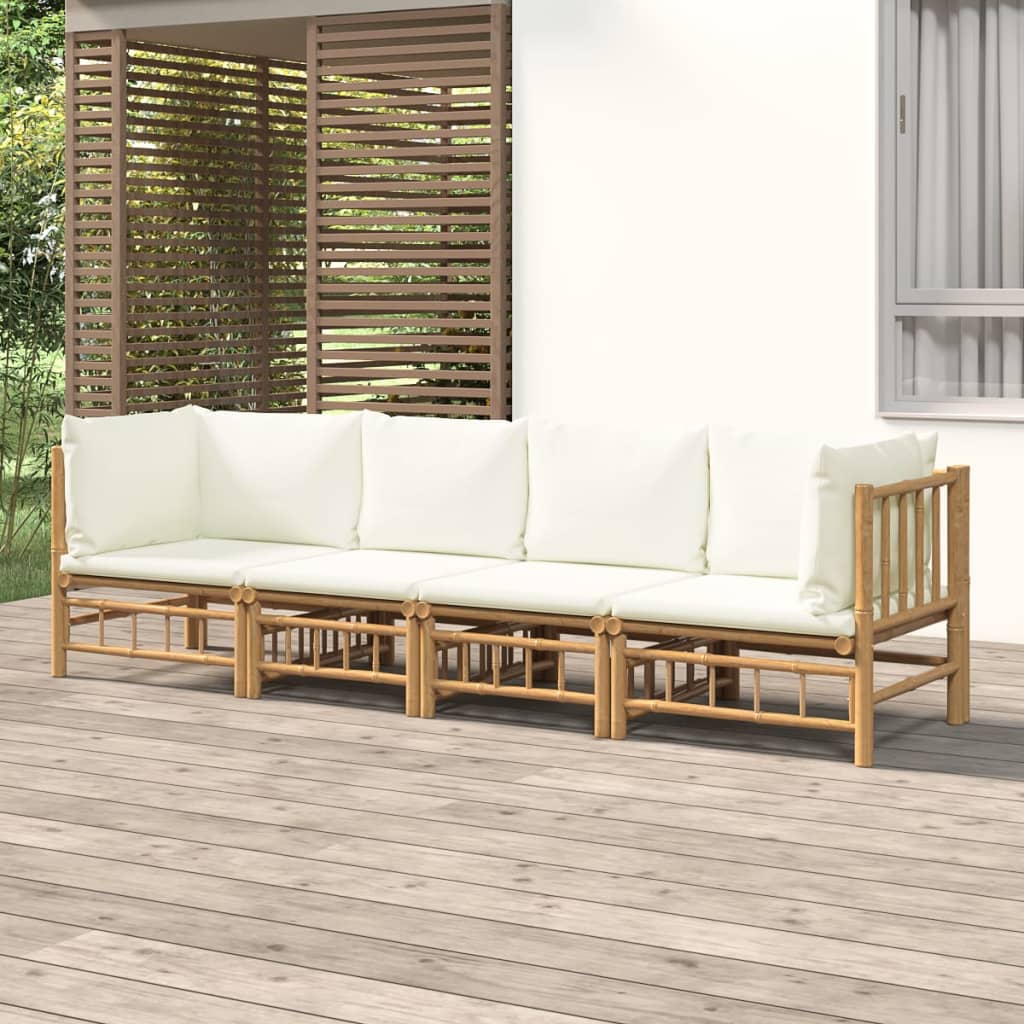 Vidaxl 4-Cz. Garden Furniture Set, Cream Cushions, Bamboo