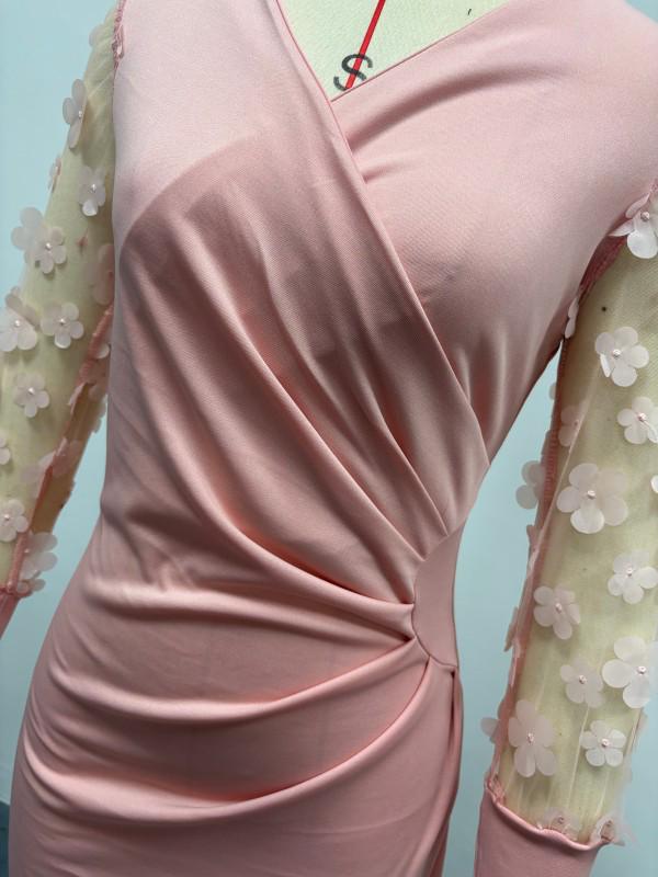 Women's Mid-Length Fall Lace High Neck Dress with Long Sleeves