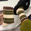 Mink Velvet Socks Warm Korean Retro Color Matching Striped Socks Girl Medium Tube Socks Thickened Velvet Confinement Socks