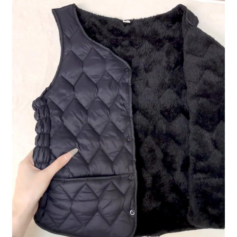 Womens Lightweight Padded Vest With Fleece Lining V-Neck Sleeveless Short Outerwear Winter