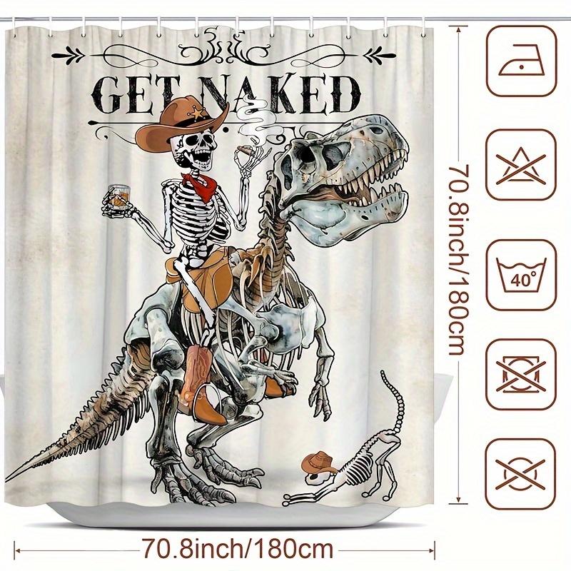 

Funny Cowboy Skeleton Riding T-Rex Dinosaur Shower Curtain Waterproof Easy To Clean Privacy Protection Print Halloween 12 Hooks W60H190(CM)-1 Pcs