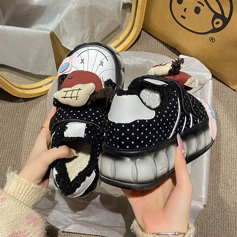 Women's fashion cartoon lightweight soft sole winter warm fur one snow boots padded lining non-slip casual sports cotton boots