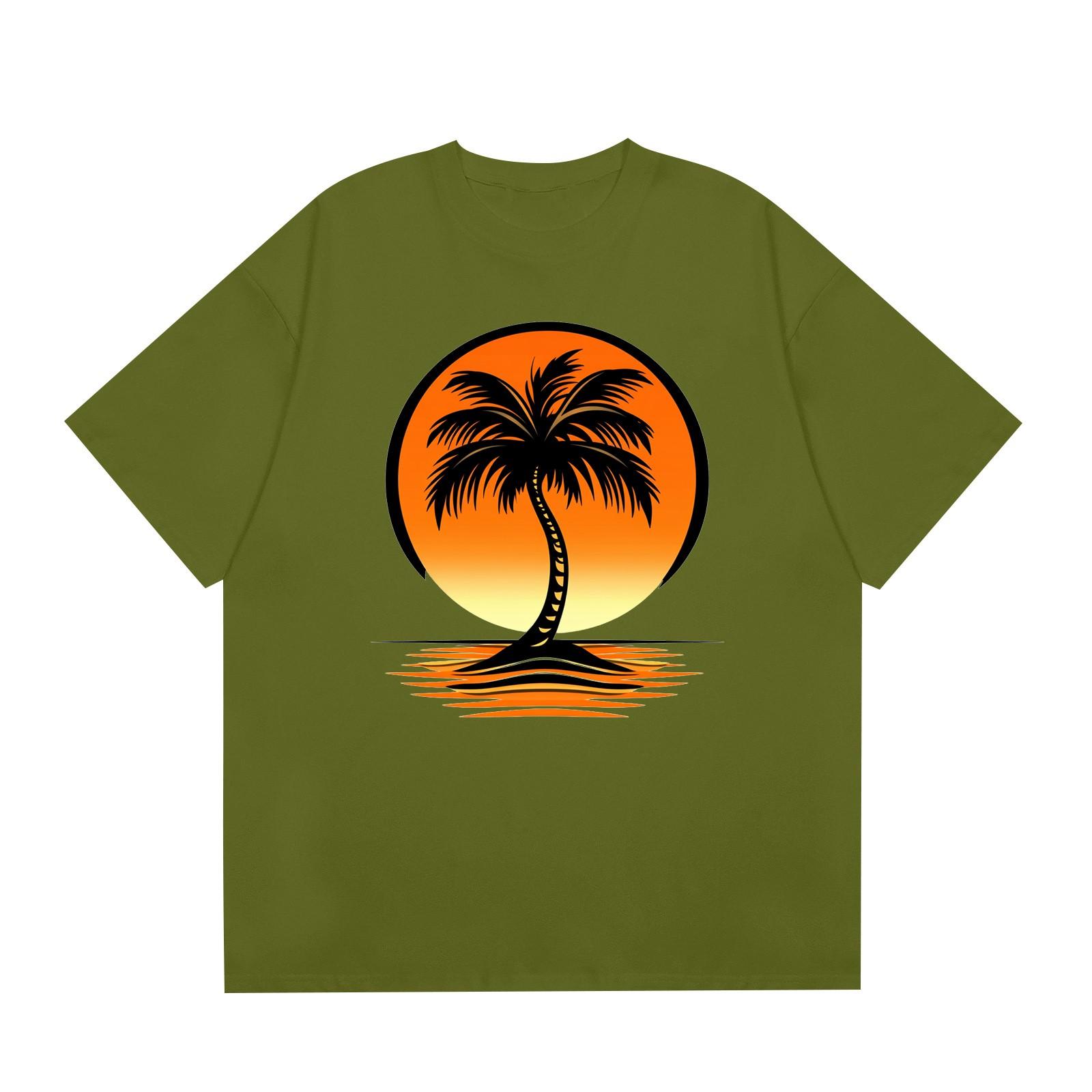 Men s  Round Neck Casual Hawaiian Beach  Printed Short Sleeve T-shirt Top L