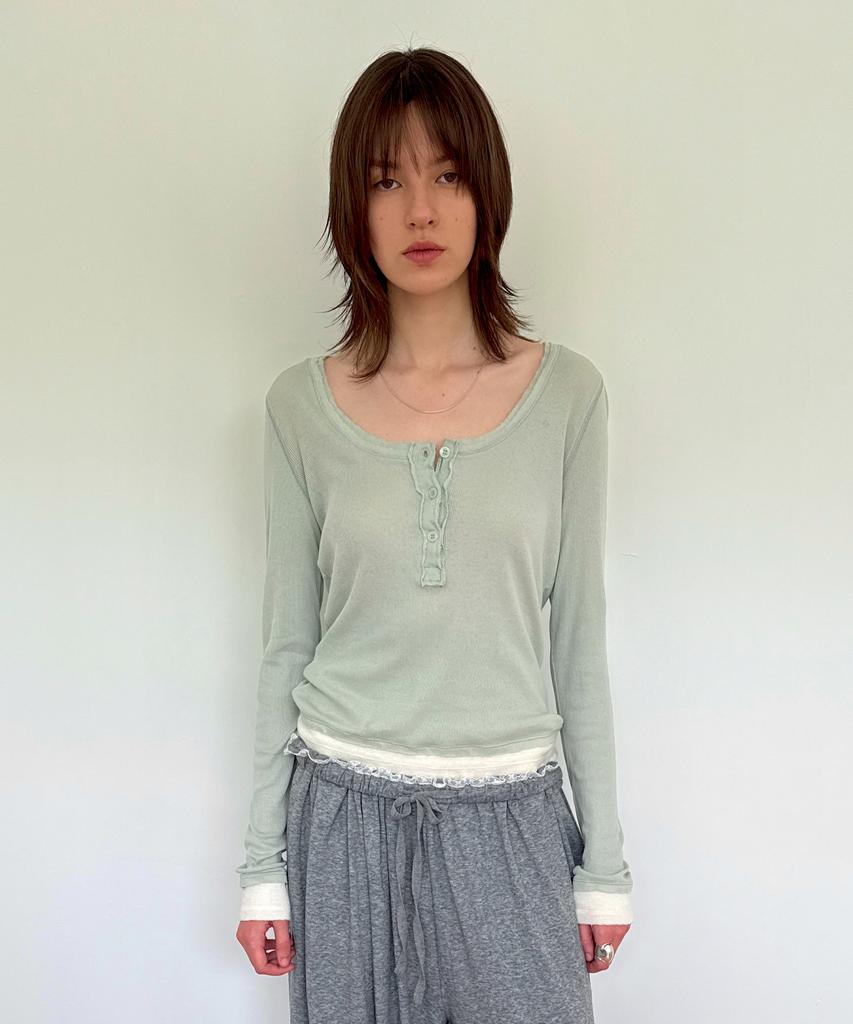 DIAGONAL Layered Henley Tee (Mint)