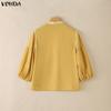 VONDA Summer Women V-Neck 3/4 Sleeve Embroidery Hem Casual Blouse