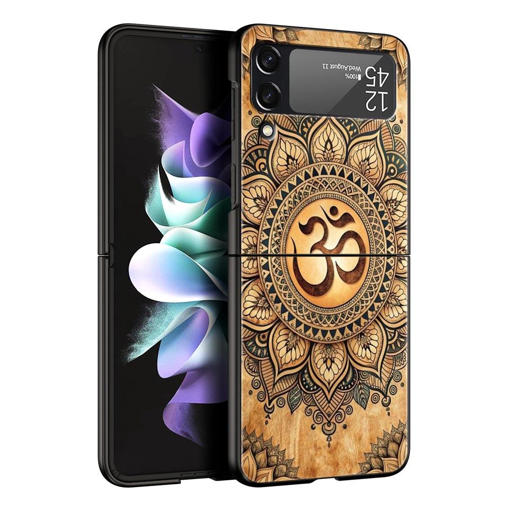 Indian Pattern Mandala Hard PC Phone Case For Samsung Galaxy Z Flip 7 6 5 4 Black Cover For Galaxy Z Flip3 Foldable Fundas Shell