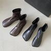 Botas Femininas de Couro PU Sólido Bico Quadrado Sapatos Tabi Inverno Zíper Traseiro Botas Femininas Meio da Panturrilha Botinhas Senhoras Salto Baixo Chelsea Botas