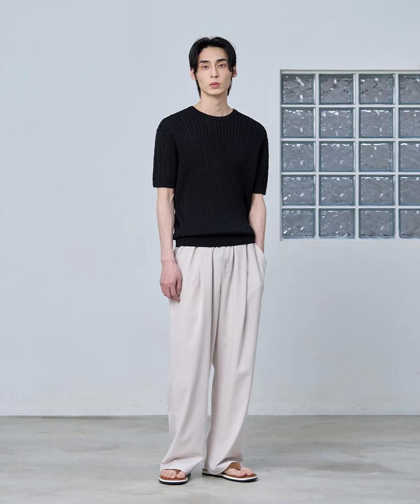 AGOD Cotton Modal Washable Crew Neck Cable Knit [Black]