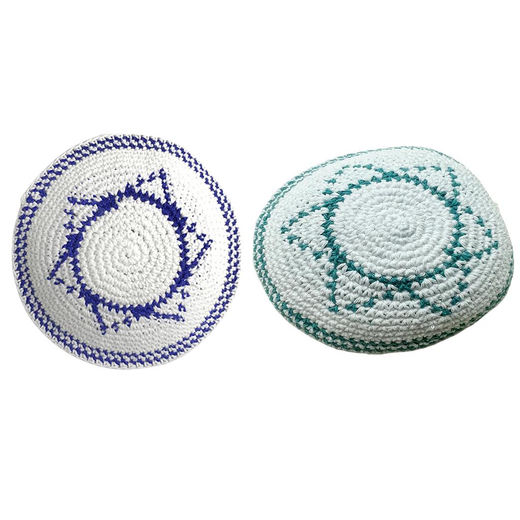 Flat Top Jewish Kippah Hat Embroidery White Yarmulke for Women Men Breathable Traditional Hat for Religious Observances