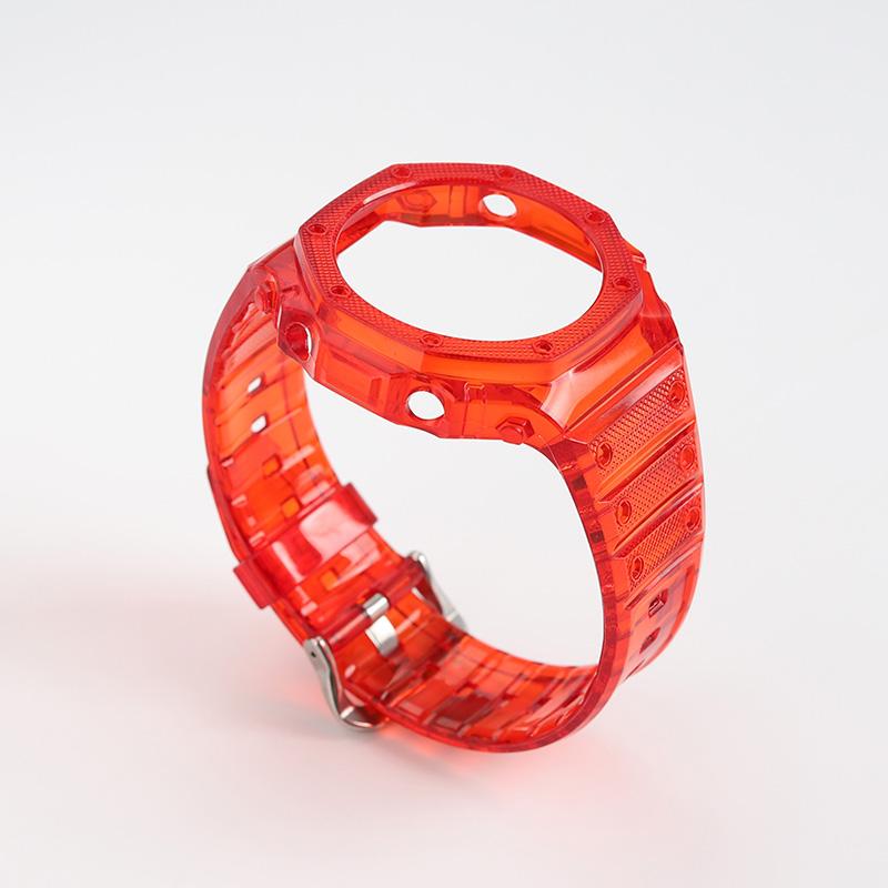 

TPU/silicone/rubber Watch band set Soft and light Jelly Transparent black blue plain colour strap case For CASIO G-SHOCK GA2100 GA2100