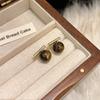 Vintage Brown Imitation Pearl Stud Earrings For Women Elegant Round Bead Temperament Earrings Jewelry Daily Wear Accessories