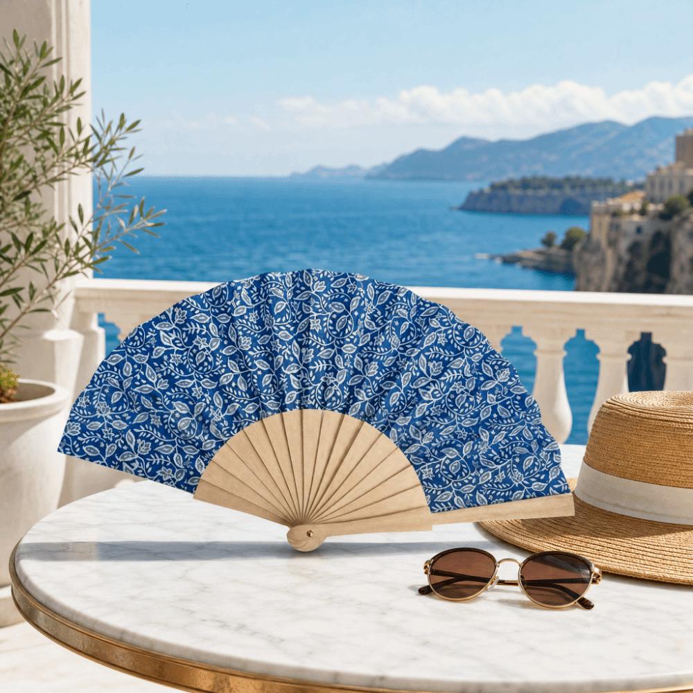 Wooden Handle Folding Hand Fan Lemon Print Hand Cranked Fan Lightweight Handheld Fan Photography