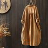 Women Vertical Striped Long Sleeve Shirt Vintage Linen Cotton Loose Midi Shirt Dress Casual Spring Oversized Blouse