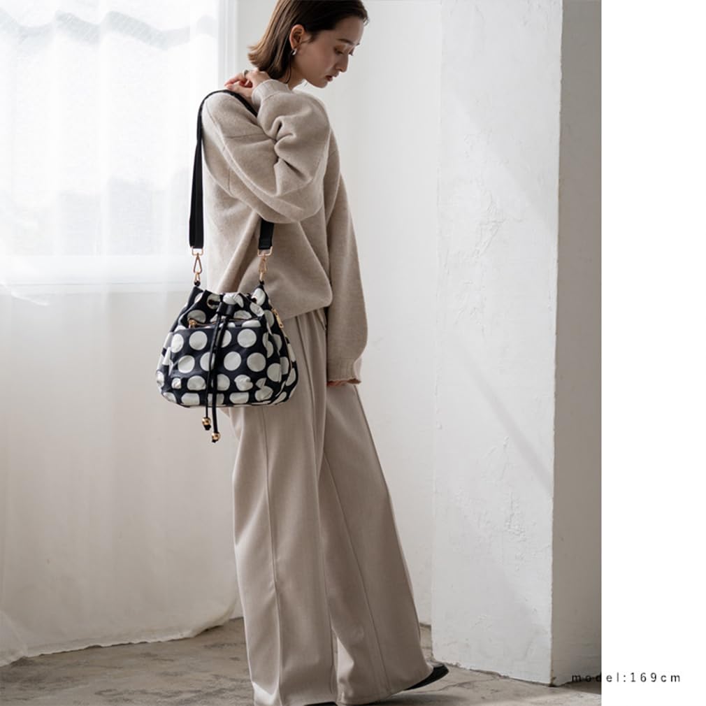 VITAFELICE Drawstring Shoulder Bag Women's 10-Pocket (vnsb-698z) (Dot Pattern)