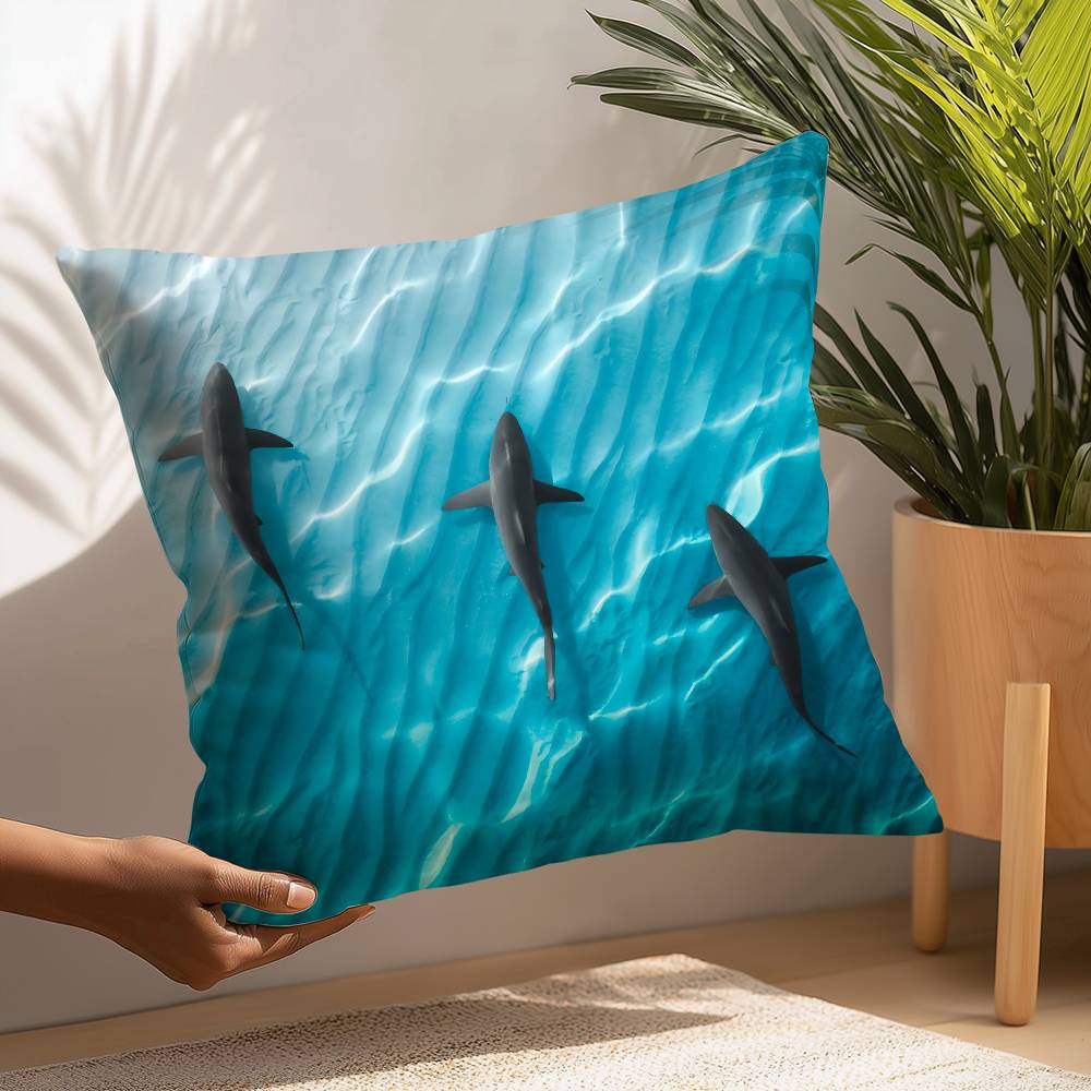 Blue Ocean Eagles Shark Angle Pillow Case Sofa Decorative Home Double-sided Printing Short Plush Cushion Pillow Cover Gift
