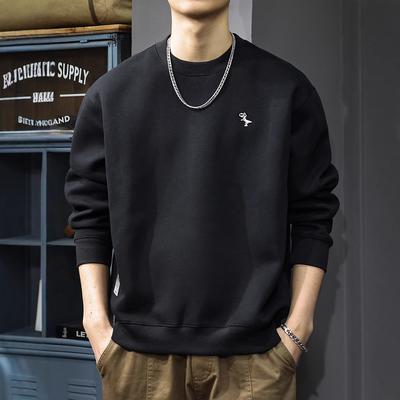 Outono Moda Marca Bordado Homens Suéter Pesado Gola Redonda Americano Simples Solto Tamanho Grande Casual Top