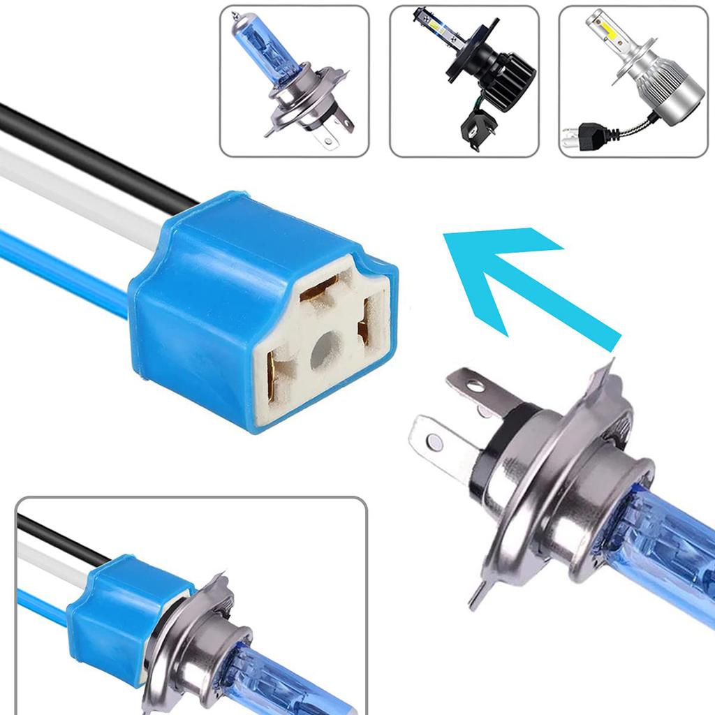 2 PCS H4 HB2 9003 Wiring Harness Headlight Socket, Ceramic Headlight Connector for Car Fog Light Retrofit 14AWG