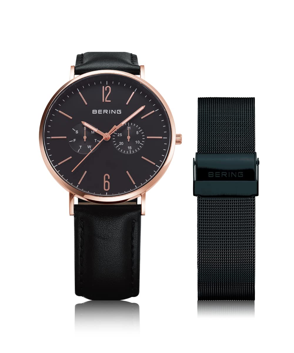 

BERING Black Calf Leather Black Stainless with Two Mesh Rose Gold Sapphire Officially Pair Pair Model (Bering) Men s & Women s (Unisex) Watch, & золотой